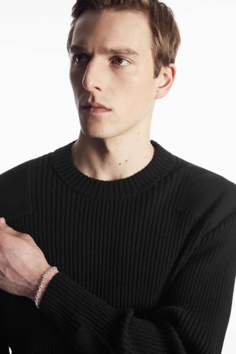 Black COS Patch-Detail Wool-Blend Sweater Sweaters & Cardigans | 403728-UQX