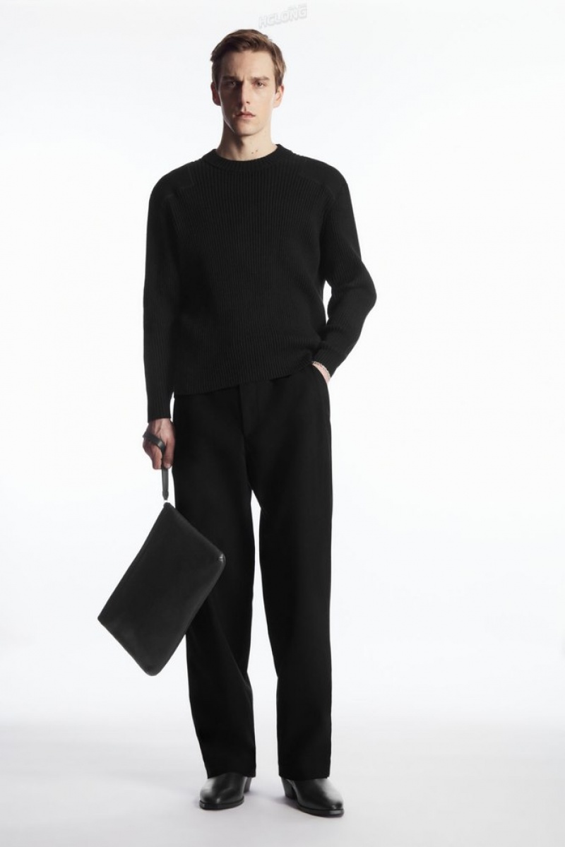 Black COS Patch-Detail Wool-Blend Sweater Sweaters & Cardigans | 403728-UQX