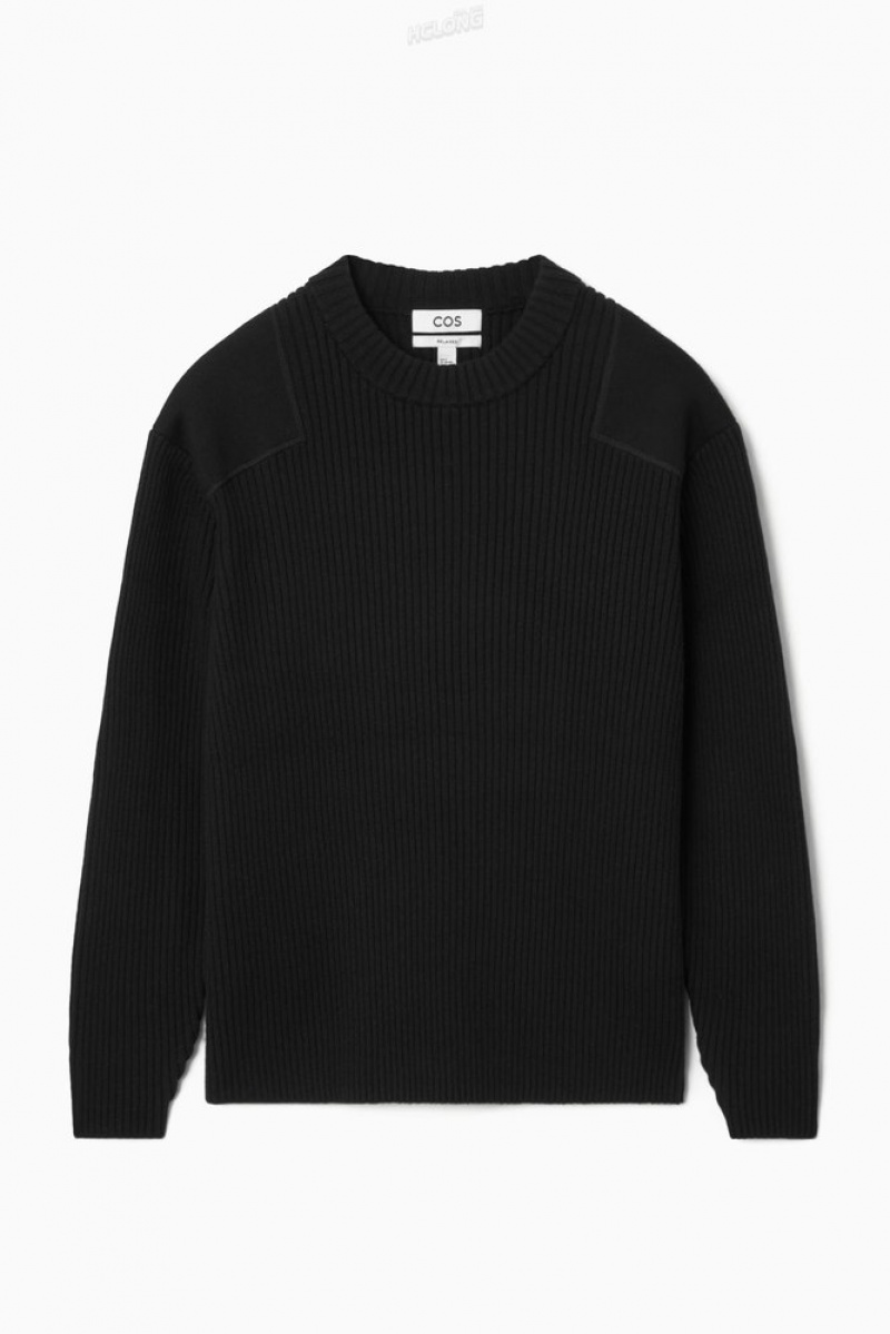 Black COS Patch-Detail Wool-Blend Sweater Sweaters & Cardigans | 403728-UQX