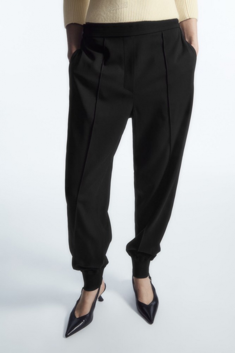 Black COS Pintucked Elasticated Tailored Joggers Pants | 138062-GWL