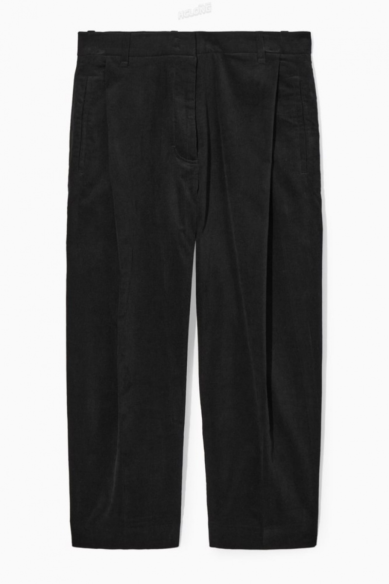 Black COS Pleated Barrel-Leg Corduroy Pants Pants | 126930-GAH