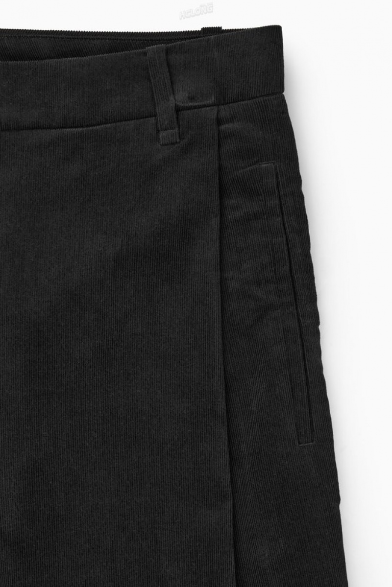 Black COS Pleated Barrel-Leg Corduroy Pants Pants | 126930-GAH