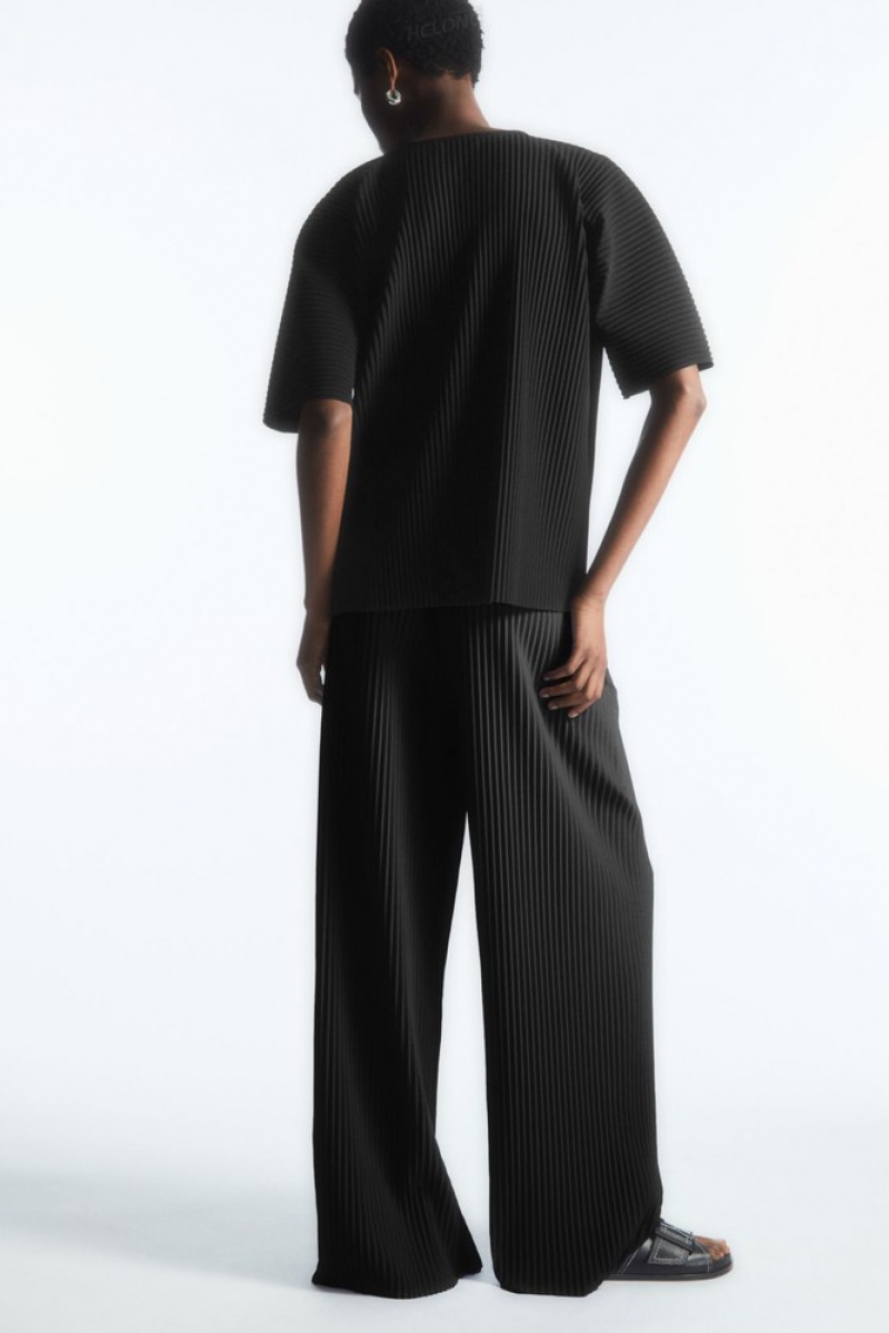 Black COS Pleated Elasticated Pants Chinos | 294758-OUX