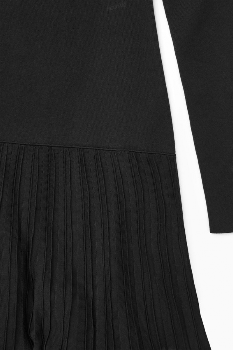 Black COS Pleated Knitted Turtleneck Maxi Dress Dresses | 964835-FMY