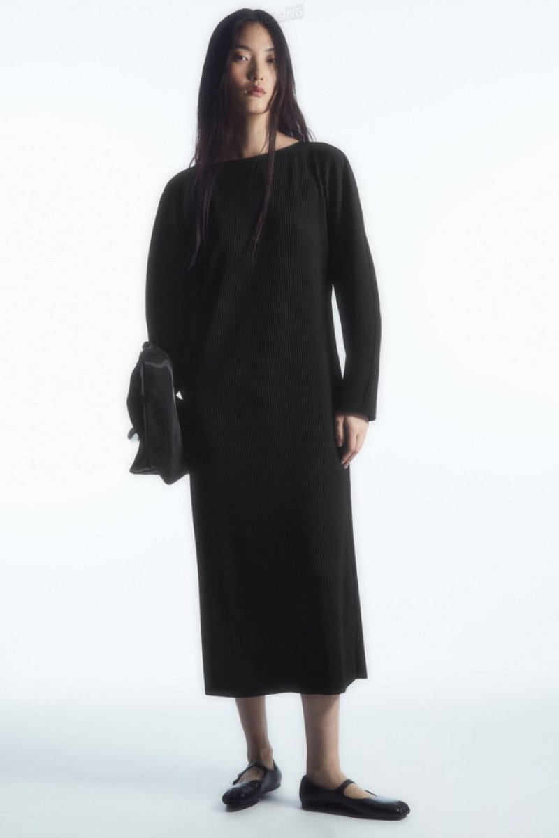 Crazy Sale COS Dresses - Black Womens Pleated Midi Dress