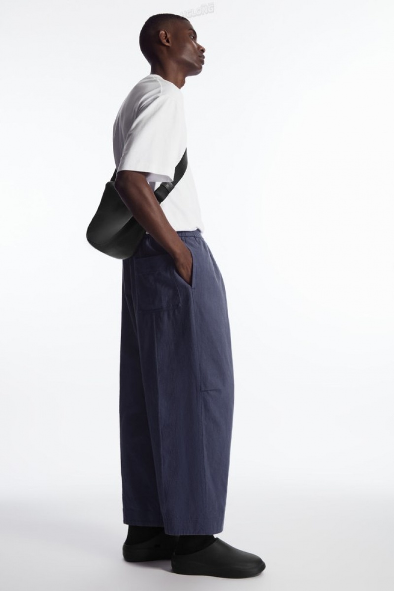 Black COS Pleated Wide-Leg Chambray Pants Pants | 391247-ZNV