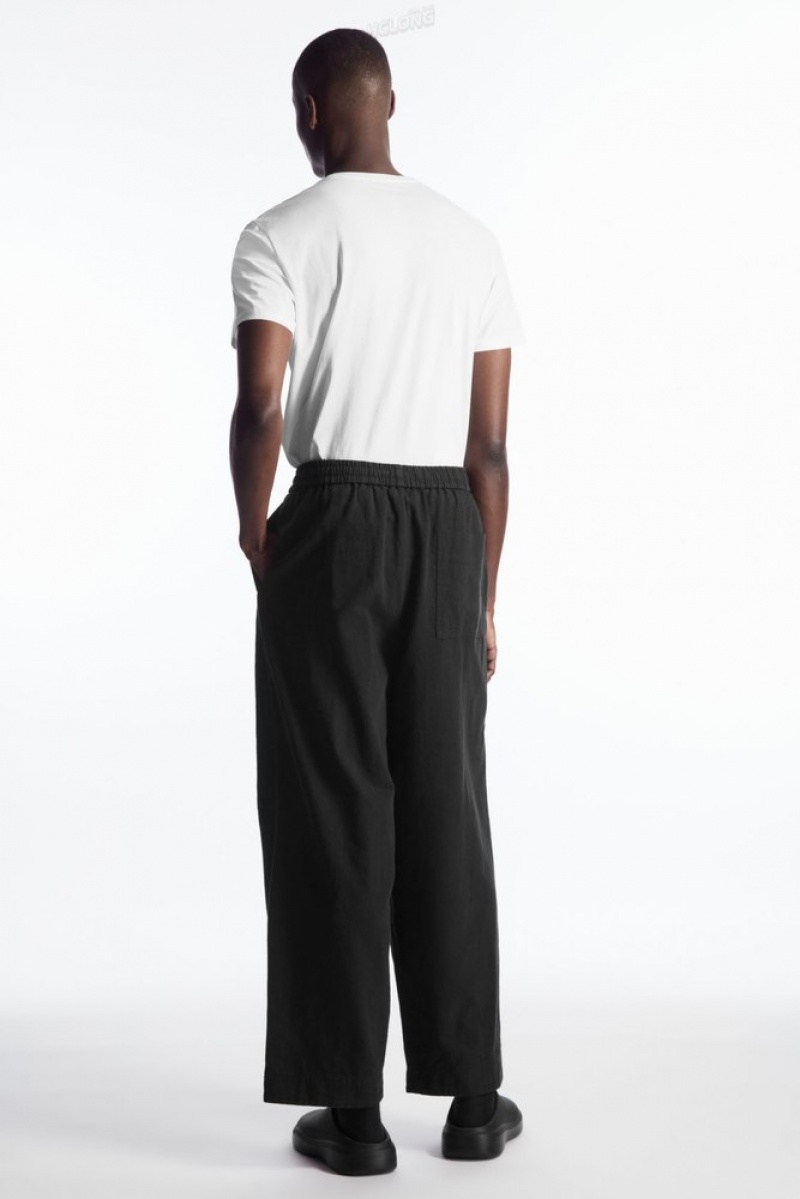 Black COS Pleated Wide-Leg Chambray Pants Pants | 204931-LQR