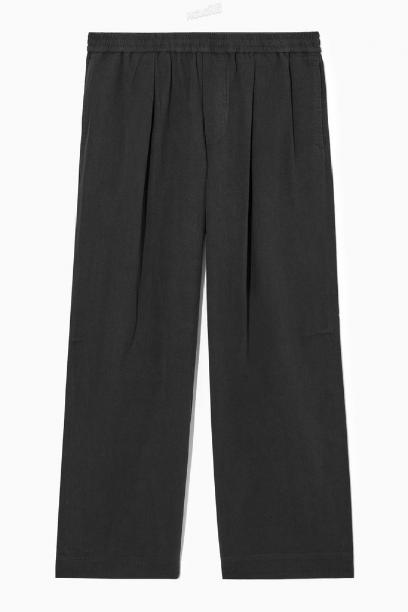 Black COS Pleated Wide-Leg Chambray Pants Pants | 204931-LQR