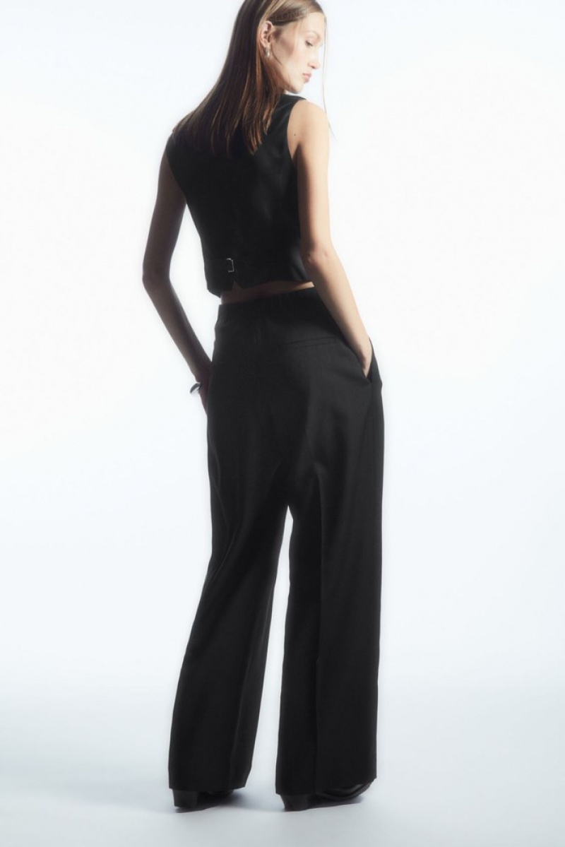 Black COS Pleated Wide-Leg Wool Trousers Trousers | 980147-MBU