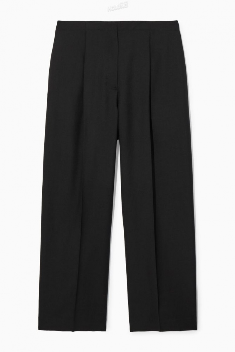 Black COS Pleated Wide-Leg Wool Trousers Trousers | 980147-MBU