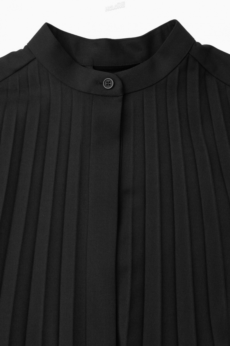 Black COS Pleated Wool-Blend Shirt Dress Dresses | 167928-VXA