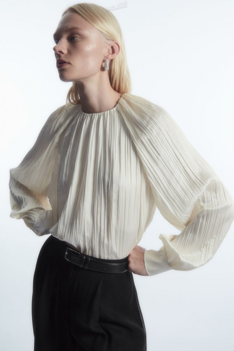 Black COS Plissé Long-Sleeved Blouse Tops | 723084-OZD