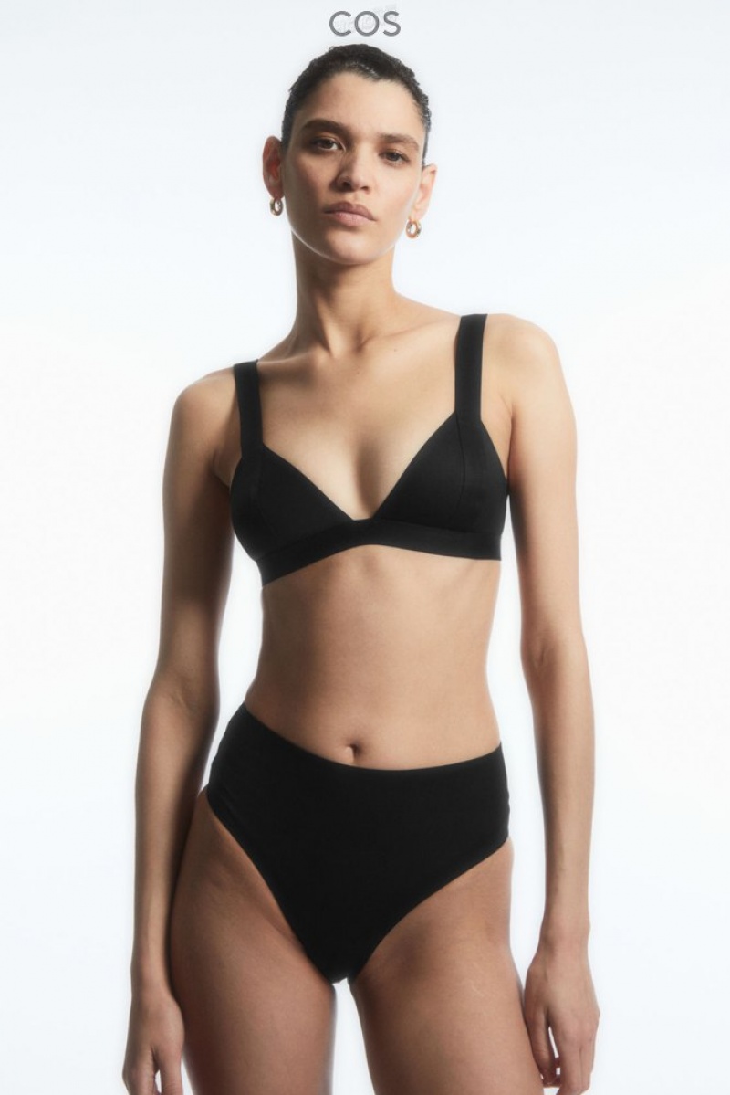 Black COS Plunge Triangle Bikini Top Swimwear | 250469-LZX