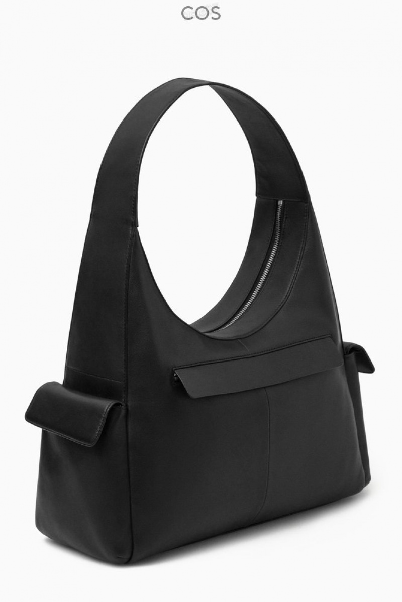 Black COS Pocket Shoulder Bag - Leather Bags | 795438-PNC