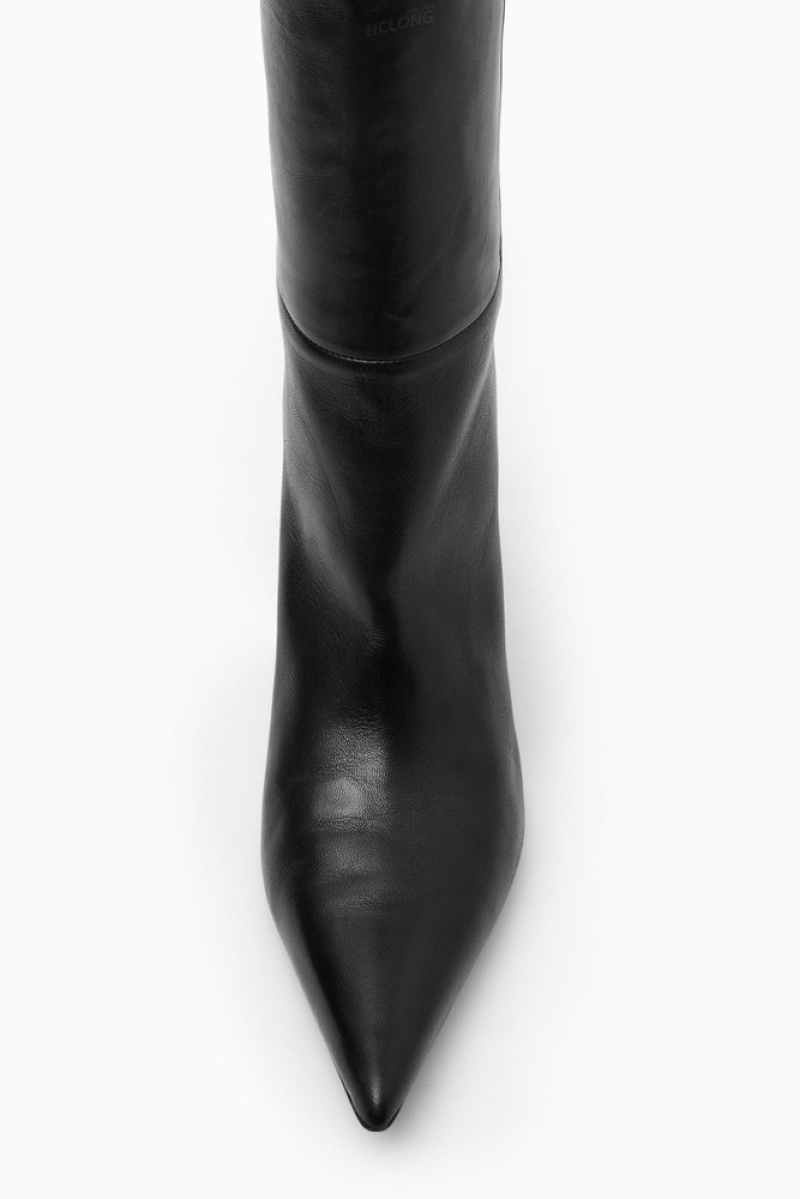 Black COS Pointed-Toe Leather Knee-High Boots Boots | 160249-IRA