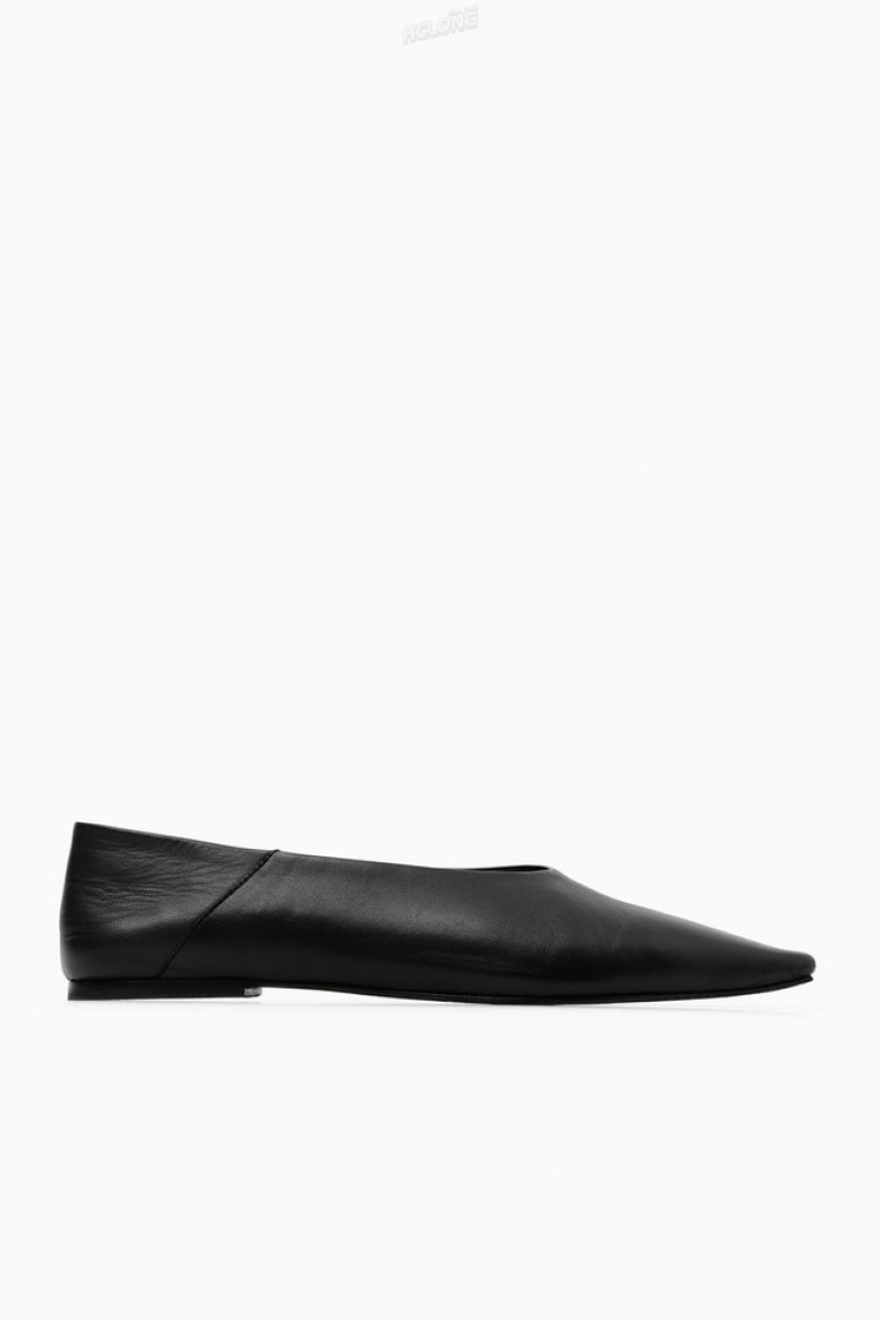 Black COS Pointed Leather Ballet Flats Flats | 408637-LVS