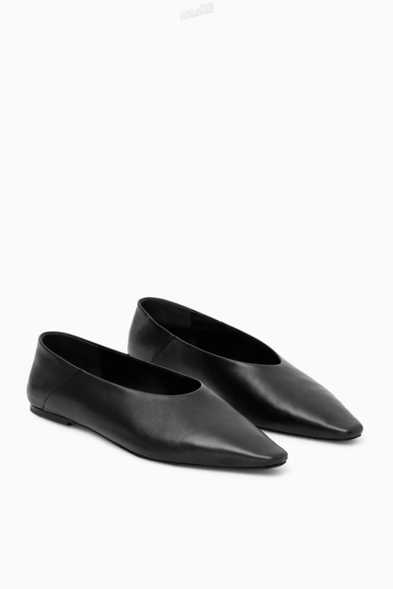 Black COS Pointed Leather Ballet Flats Flats | 408637-LVS