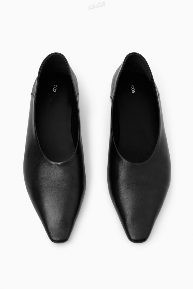 Black COS Pointed Leather Ballet Flats Flats | 408637-LVS