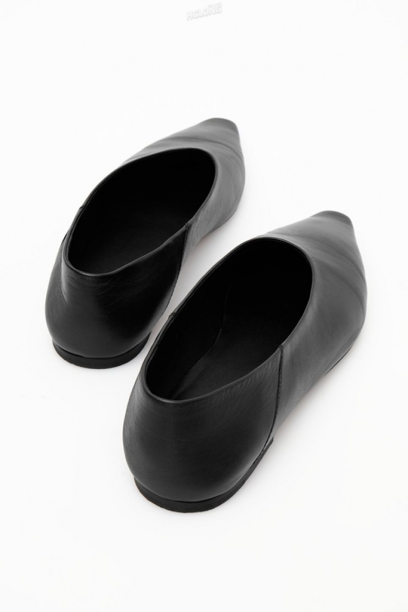 Black COS Pointed Leather Ballet Flats Flats | 408637-LVS