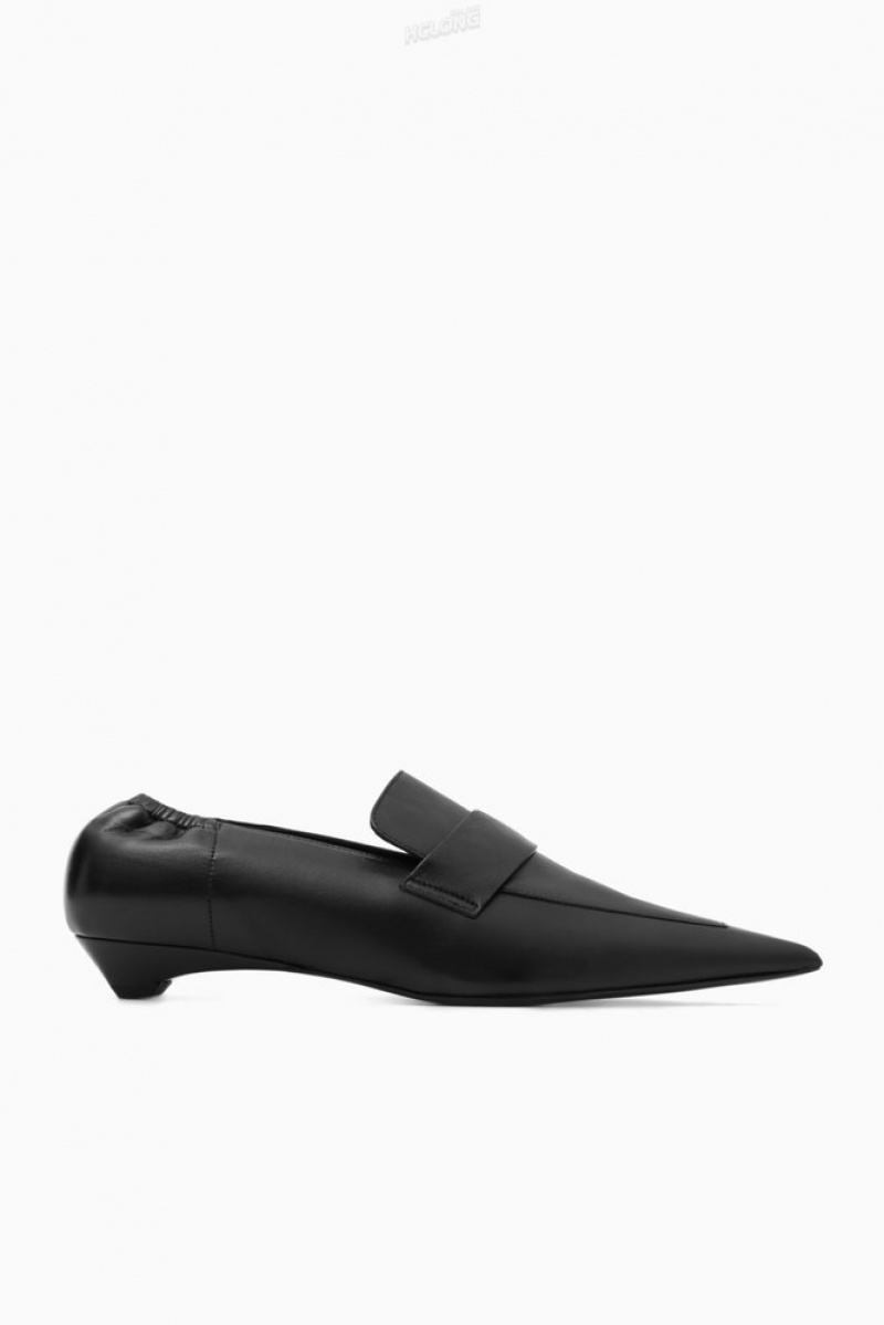 Black COS Pointed Leather Kitten-Heel Loafers Loafers | 621487-VLJ