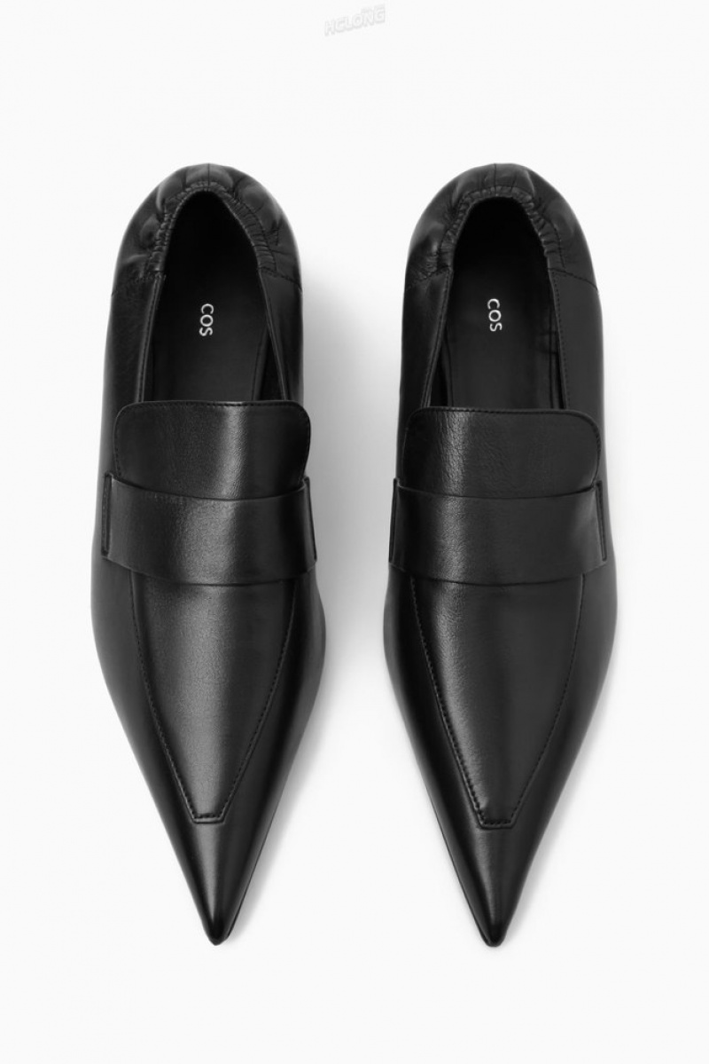 Black COS Pointed Leather Kitten-Heel Loafers Loafers | 621487-VLJ