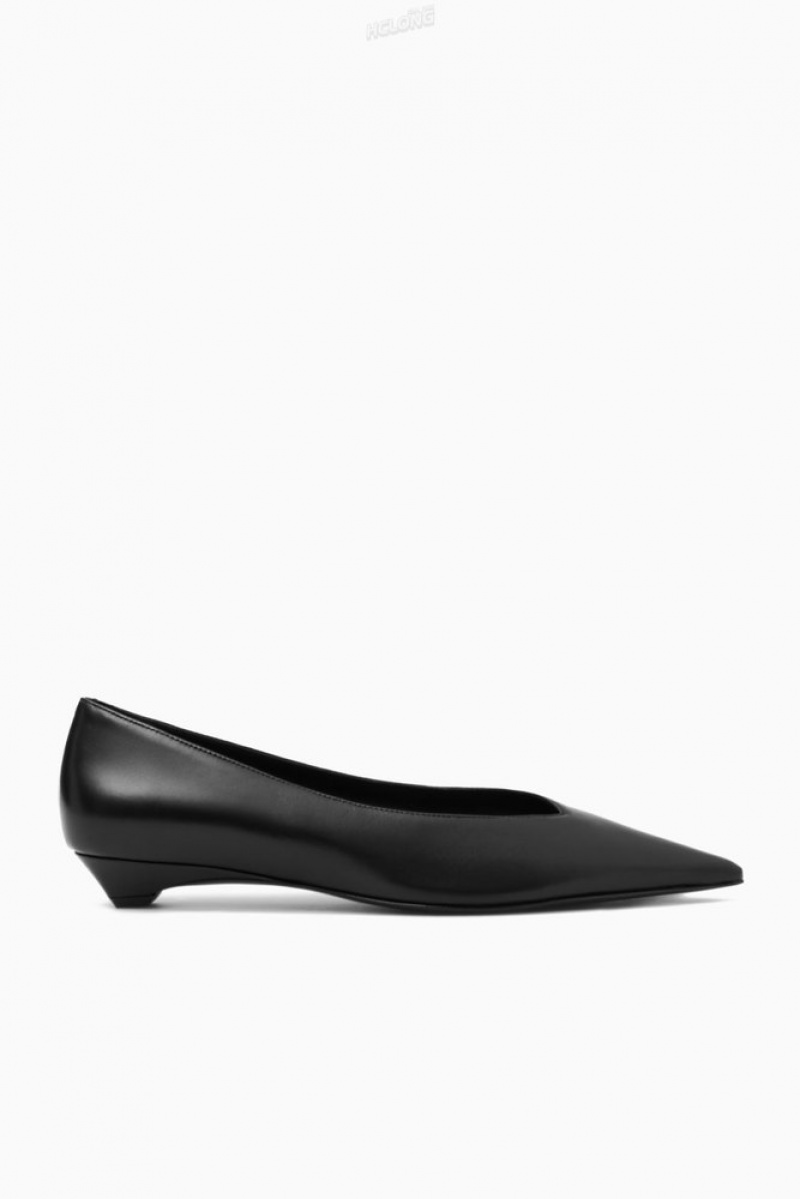 Black COS Pointed Leather Kitten-Heel Pumps Pumps | 104652-UWA