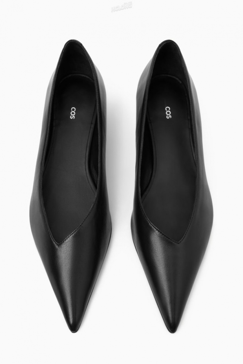 Black COS Pointed Leather Kitten-Heel Pumps Pumps | 104652-UWA