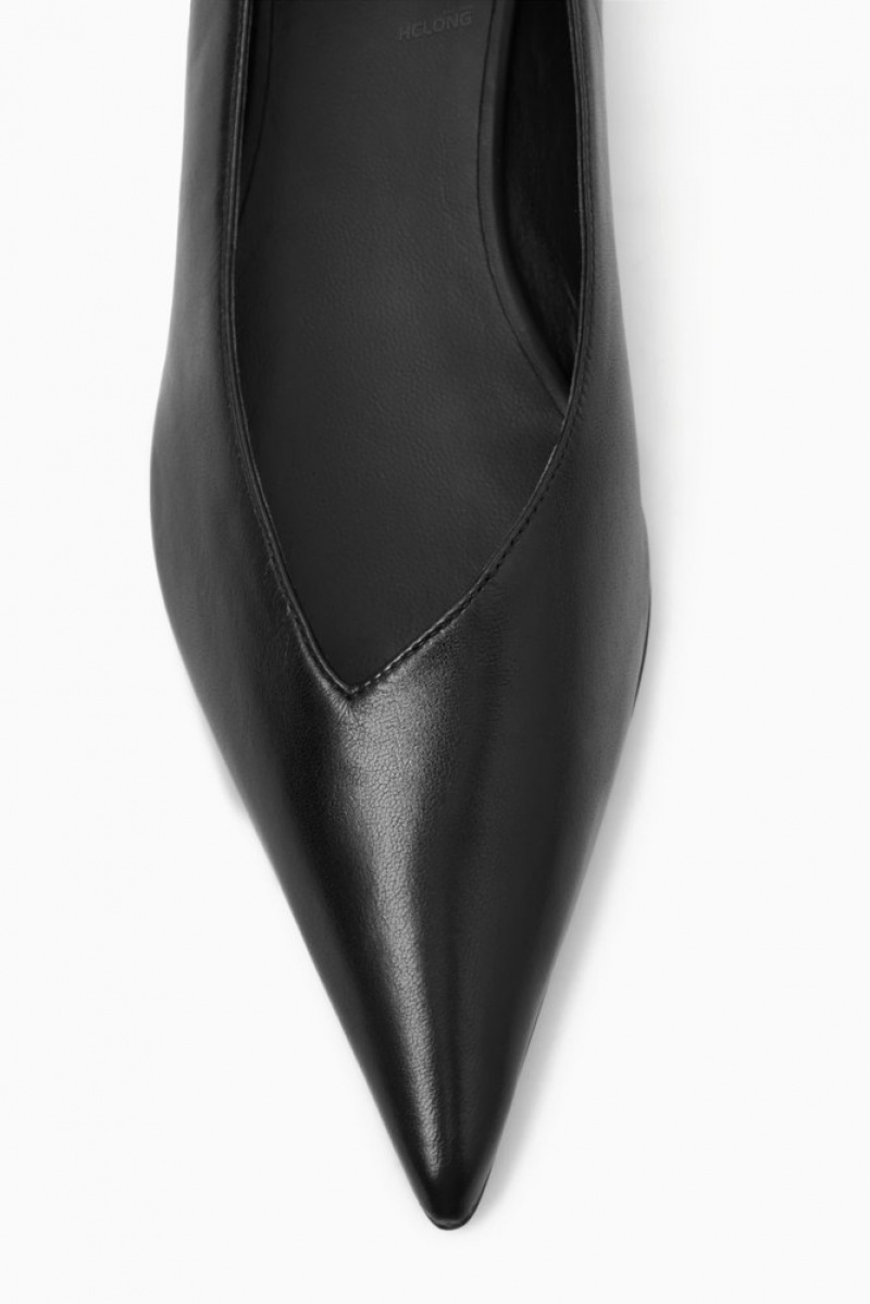 Black COS Pointed Leather Kitten-Heel Pumps Pumps | 104652-UWA