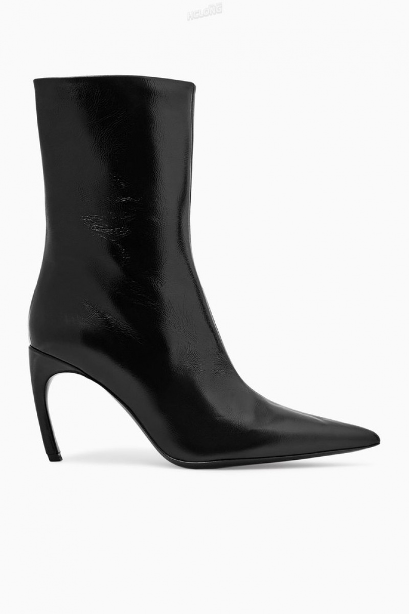 Black COS Pointed Patent-Leather Ankle Boots Boots | 527963-DFT