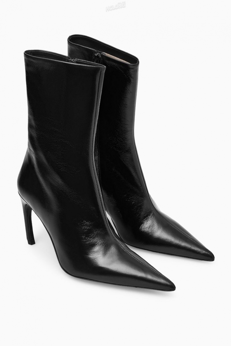 Black COS Pointed Patent-Leather Ankle Boots Boots | 527963-DFT