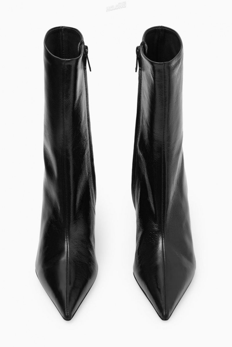 Black COS Pointed Patent-Leather Ankle Boots Boots | 527963-DFT