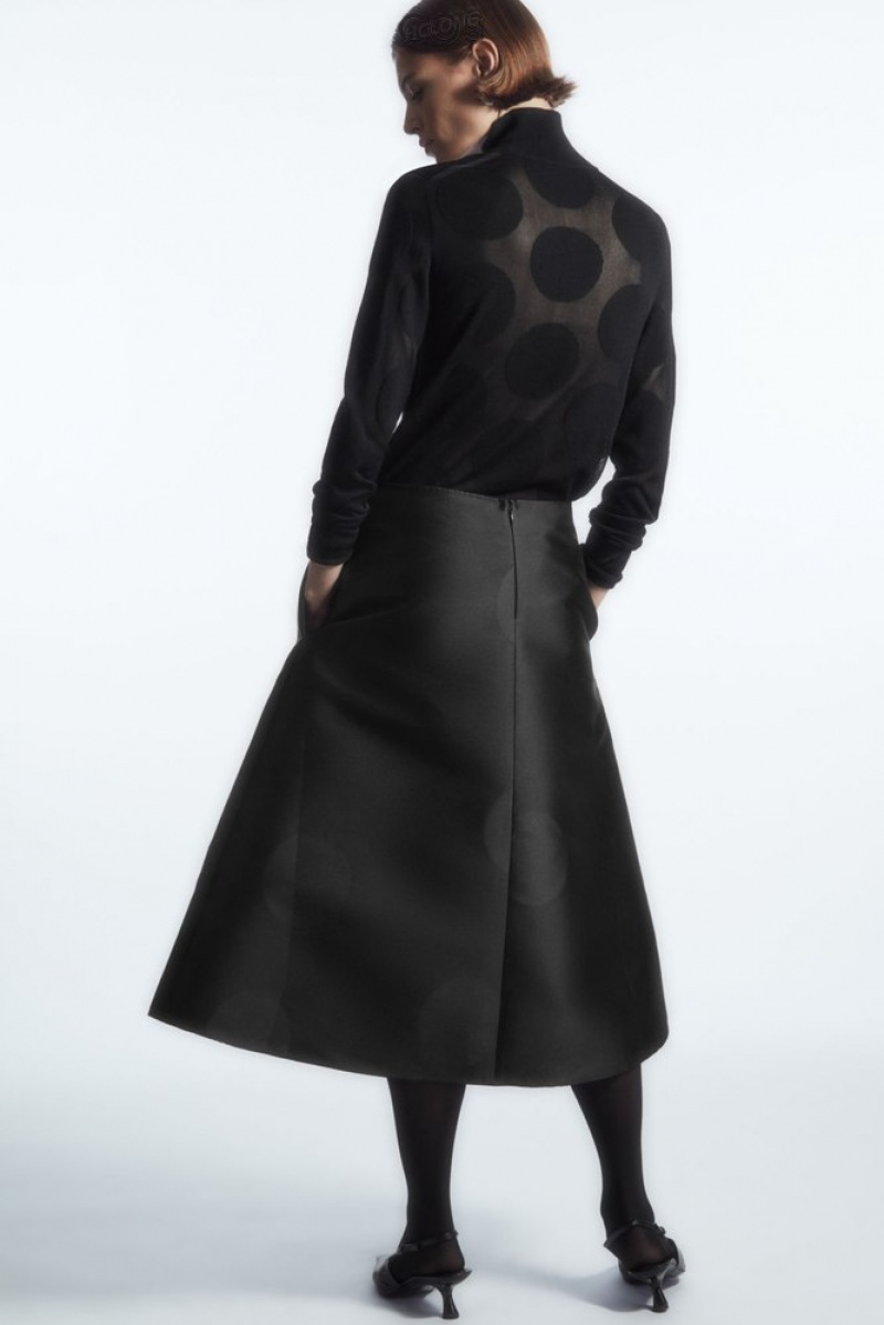 Black COS Polka-Dot Taffeta Midi Skirt Skirts | 132658-GQO