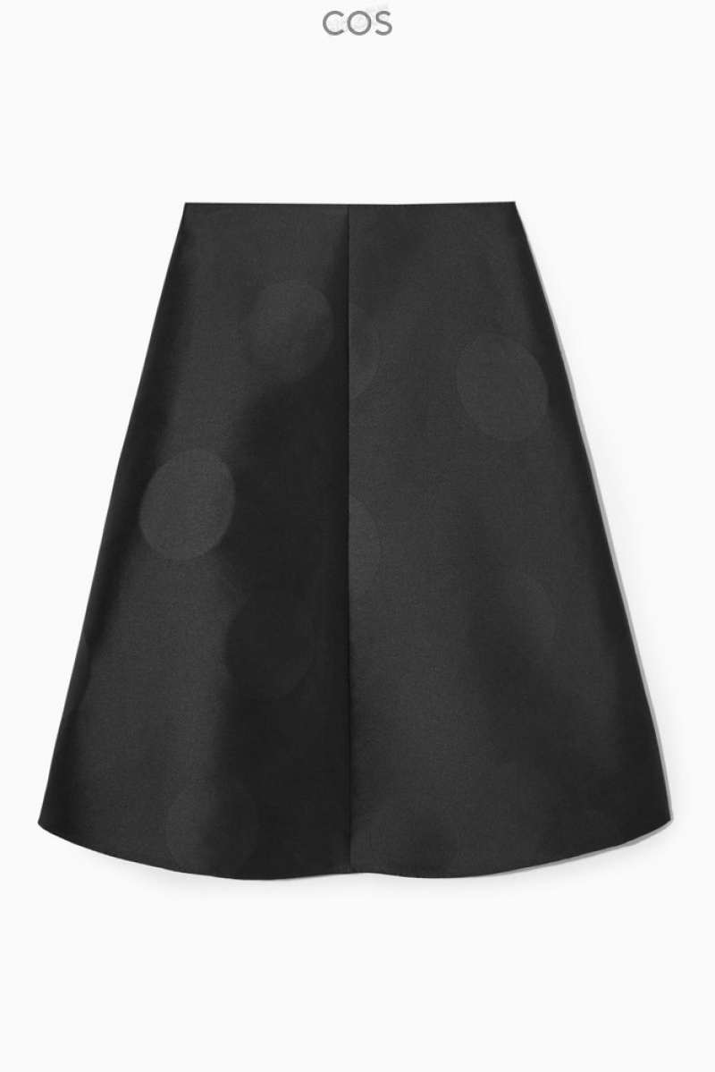 Black COS Polka-Dot Taffeta Midi Skirt Skirts | 132658-GQO