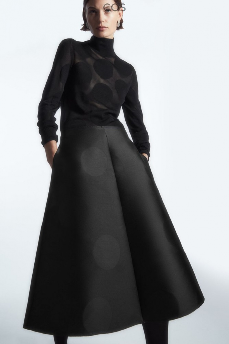 Black COS Polka-Dot Taffeta Midi Skirt Skirts | 132658-GQO