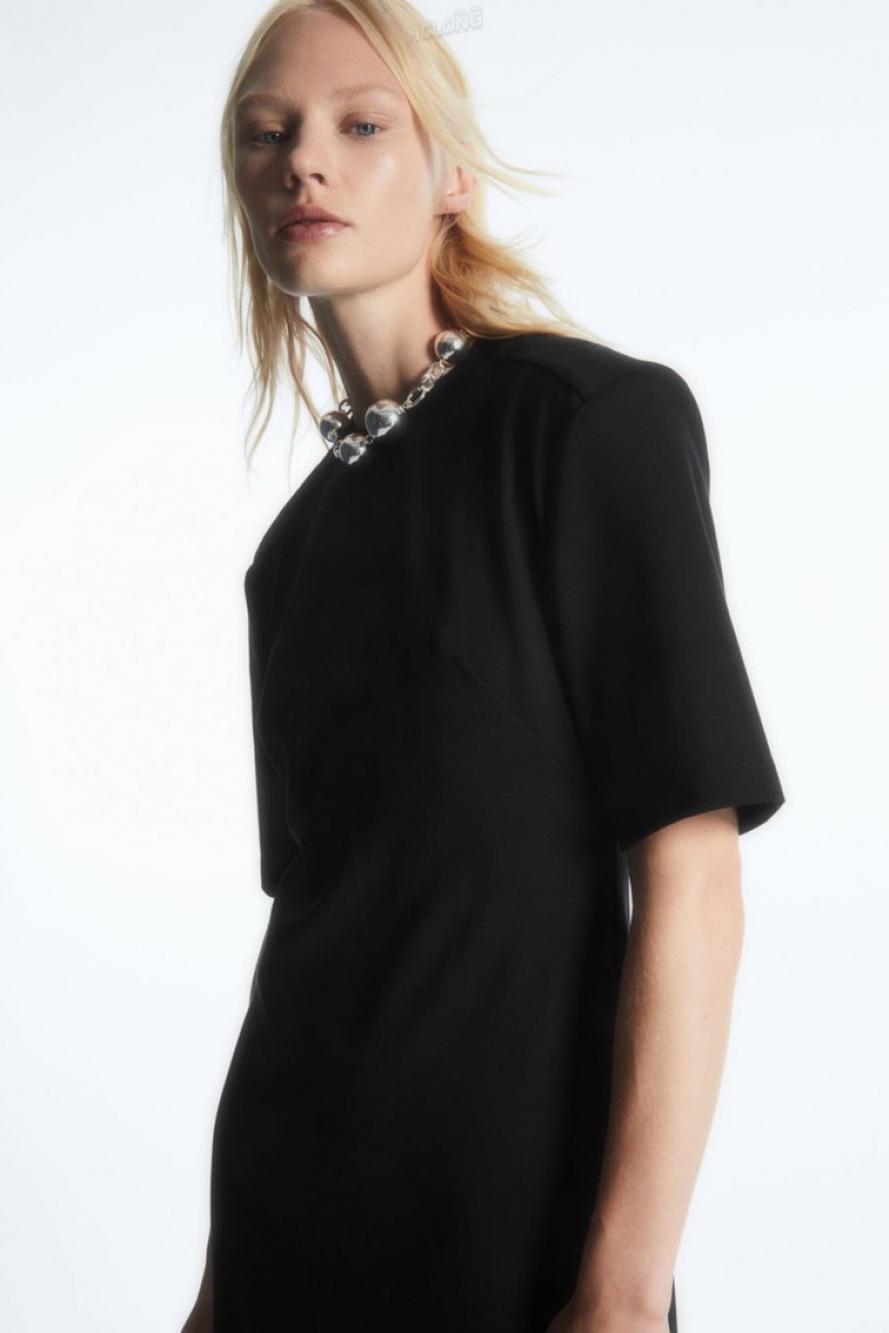 Black COS Power-Shoulder T-Shirt Dress Dresses | 845706-GJO