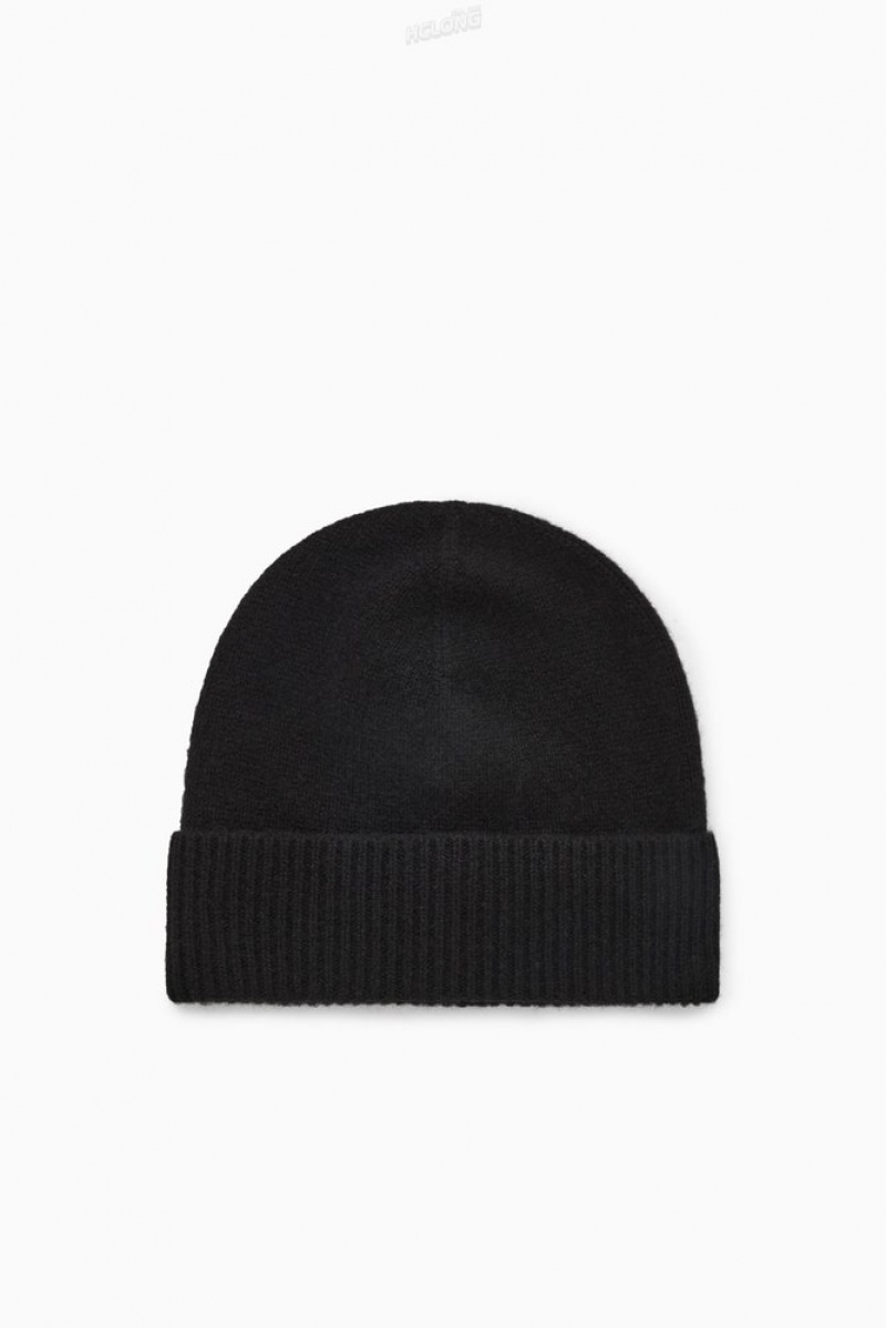 Black COS Pure Cashmere Beanie Hats | 167935-LSQ