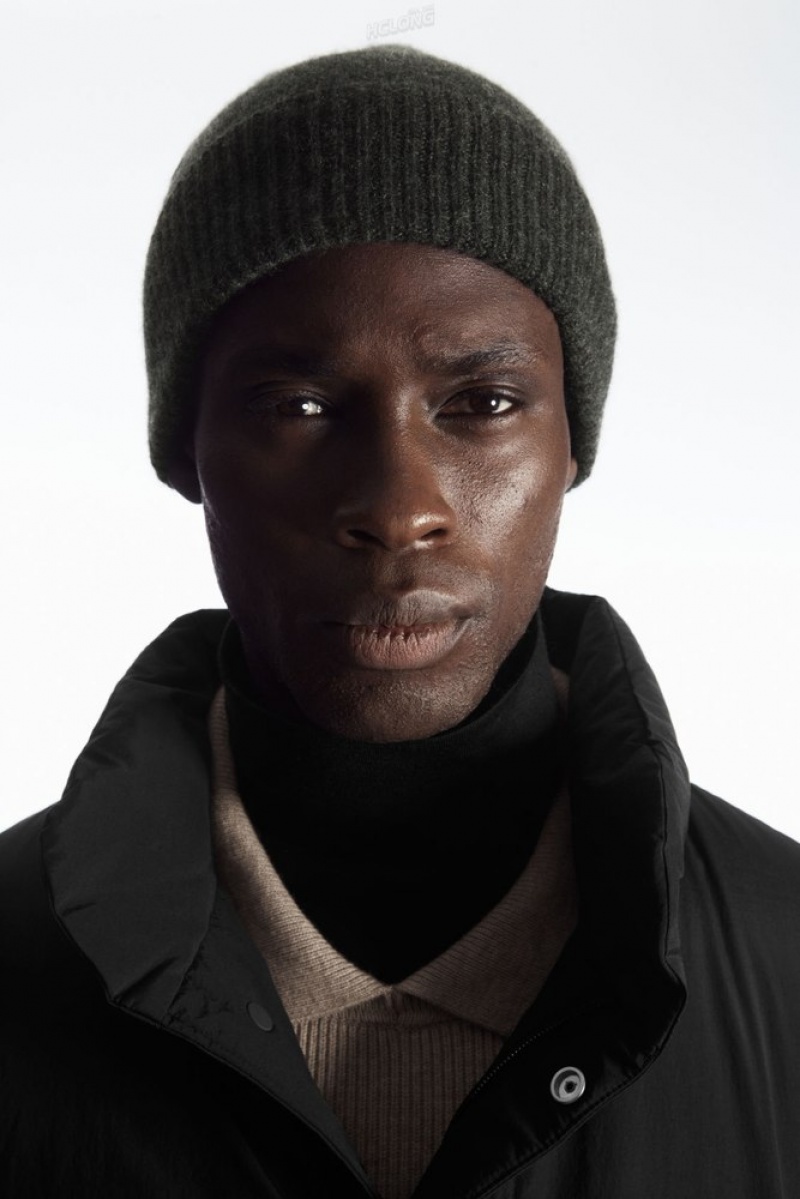 Black COS Pure Cashmere Beanie Hats | 657812-VST