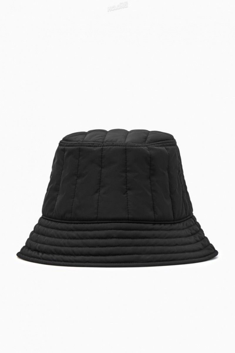 Black COS Quilted Bucket Hat Hats | 253647-DZB