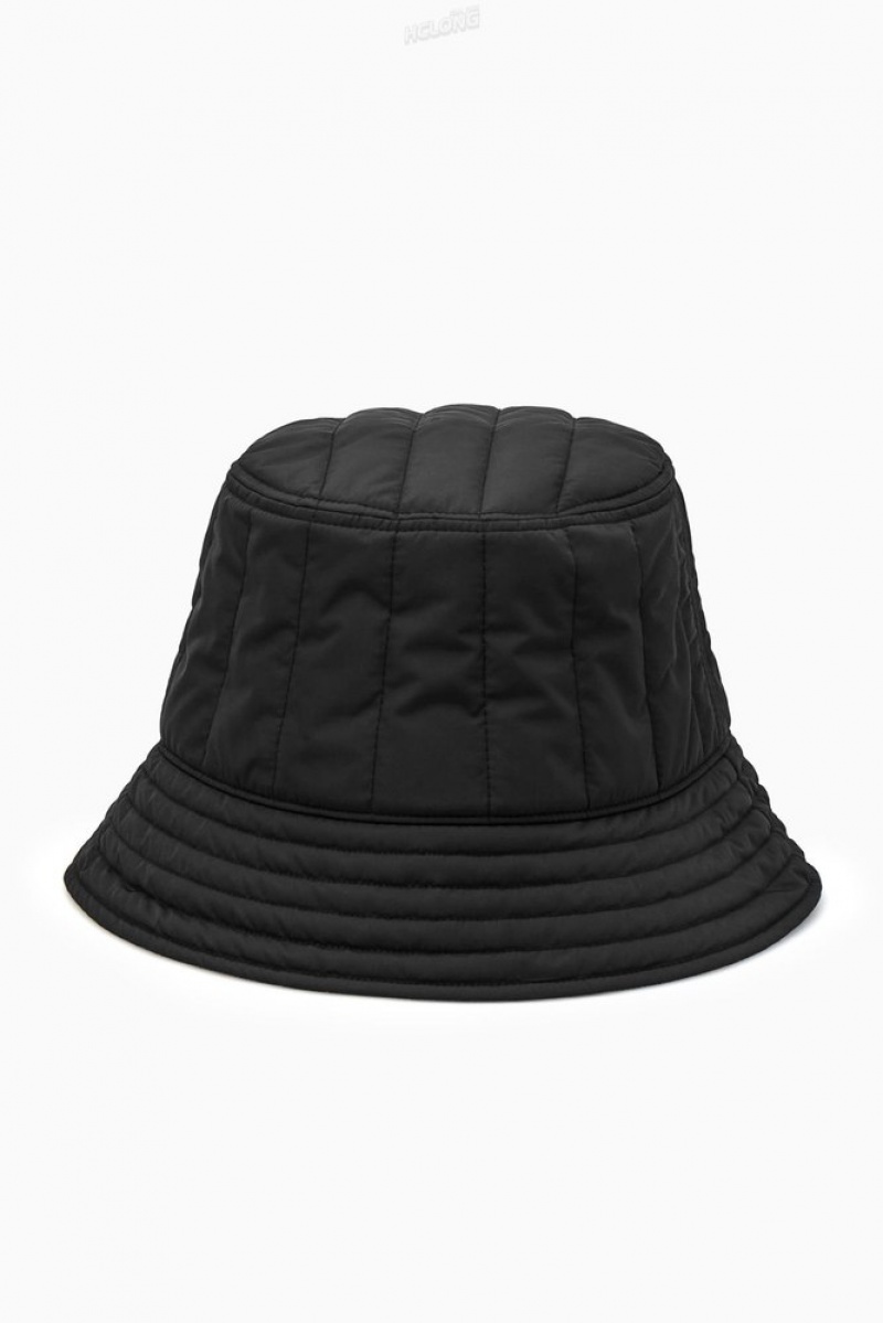 Black COS Quilted Bucket Hat Hats | 253647-DZB