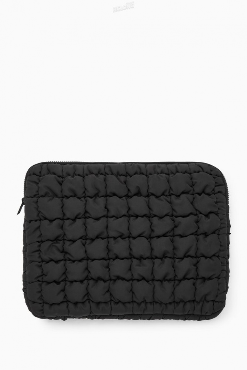 Black COS Quilted Laptop Case Bags | 982354-GYH