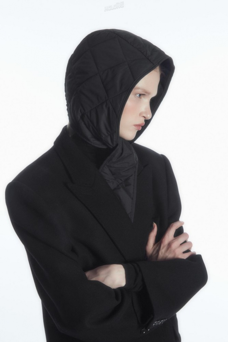 Black COS Quilted Tie-Front Hood Scarves | 298506-TXS