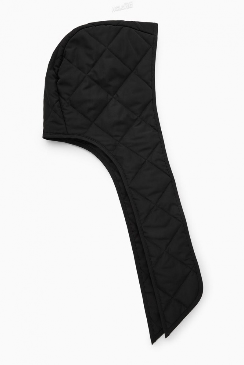 Black COS Quilted Tie-Front Hood Scarves | 298506-TXS