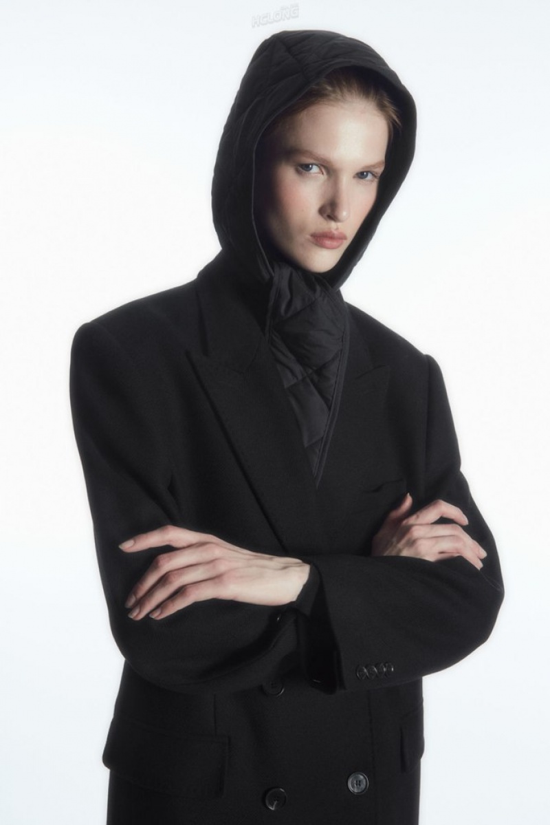 Black COS Quilted Tie-Front Hood Scarves | 298506-TXS