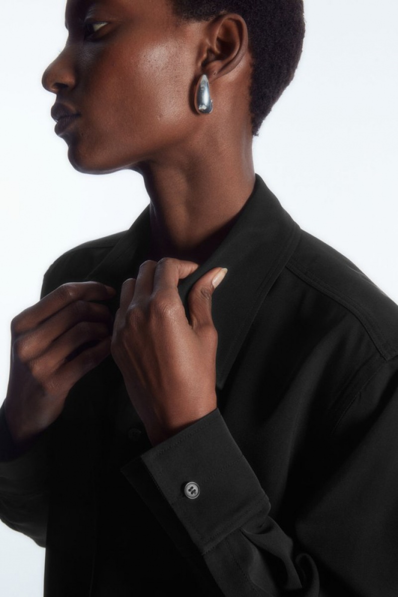 Black COS Relaxed Fluid Shirt Shirts & Blouses | 592786-MWZ