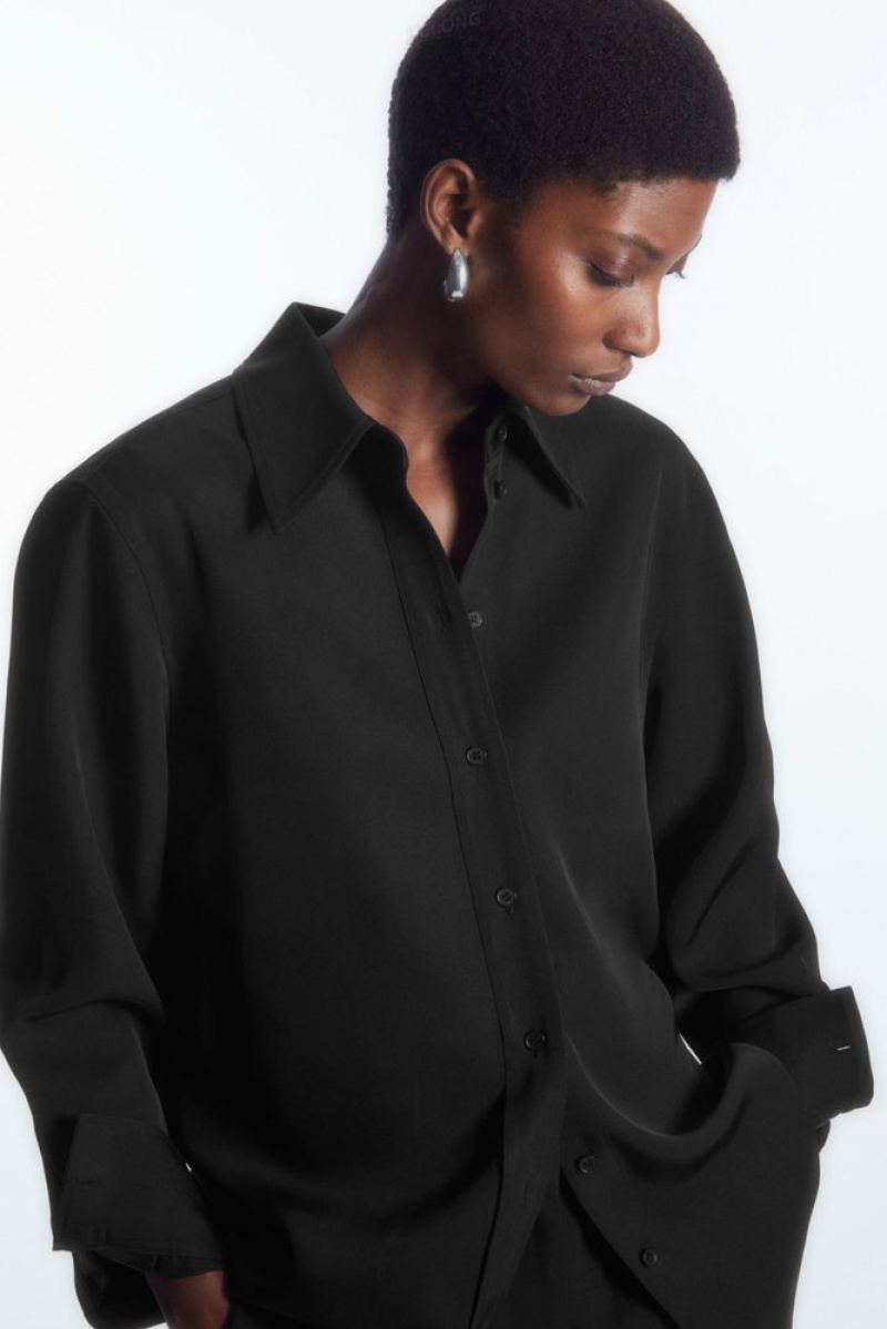 Black COS Relaxed Fluid Shirt Shirts & Blouses | 592786-MWZ