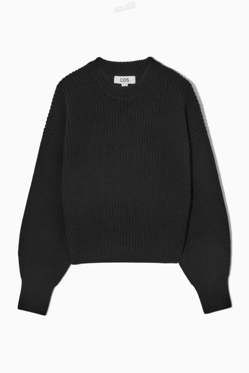 Black COS Ribbed Cashmere-Blend Jumper Tops | 265078-VMQ