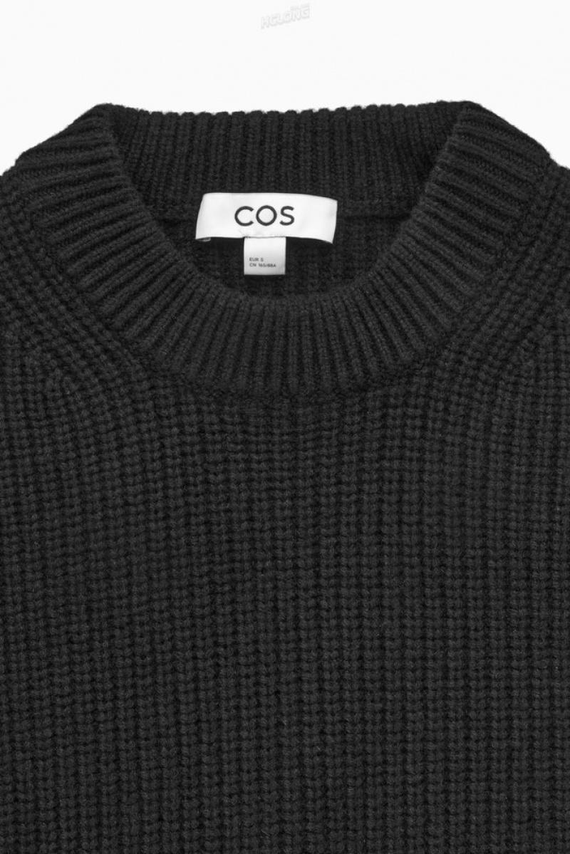 Black COS Ribbed Cashmere-Blend Jumper Tops | 265078-VMQ