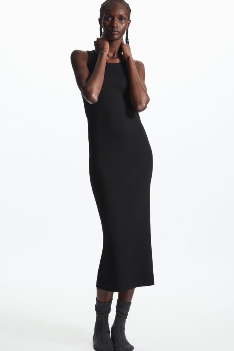 Black COS Ribbed Tube Dress Dresses | 140382-VLN