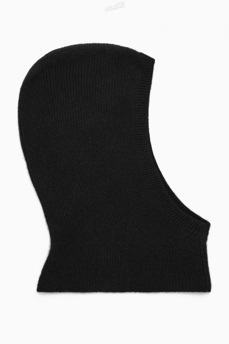 Black COS Ribbed Wool-Cashmere Balaclava Scarves | 021789-UVM