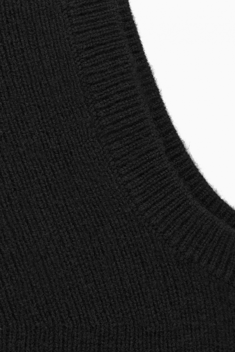 Black COS Ribbed Wool-Cashmere Balaclava Scarves | 021789-UVM